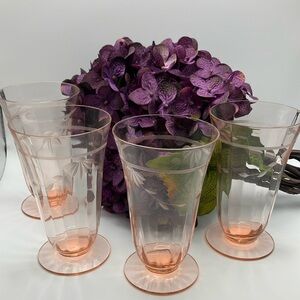 Pink Art Deco Glass Tumbler Set